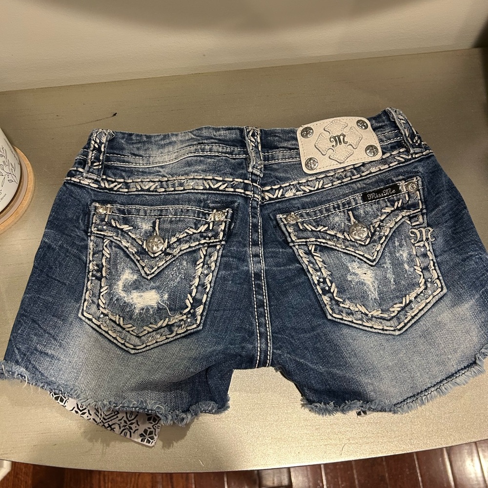 Miss Me Medium/Dark Blue Embroidered Denim Cutoff Shorts #145